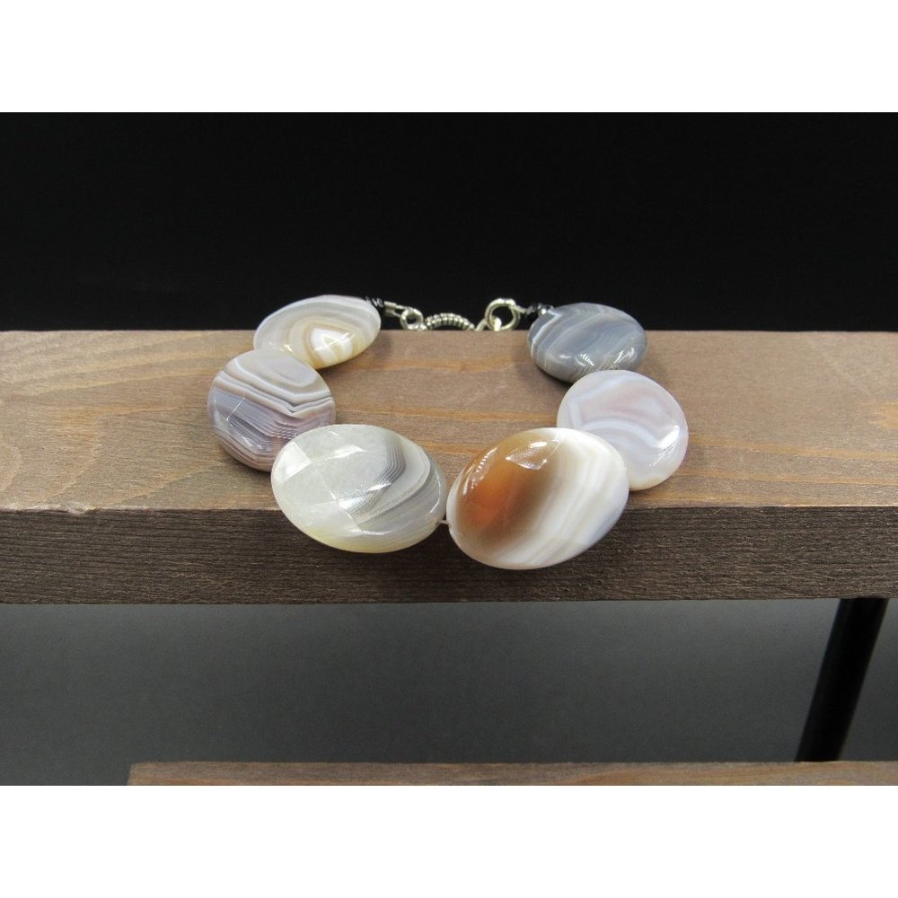 8" Sterling Silver Six Agate Stones Bracelet Vintage Wedding Engagement